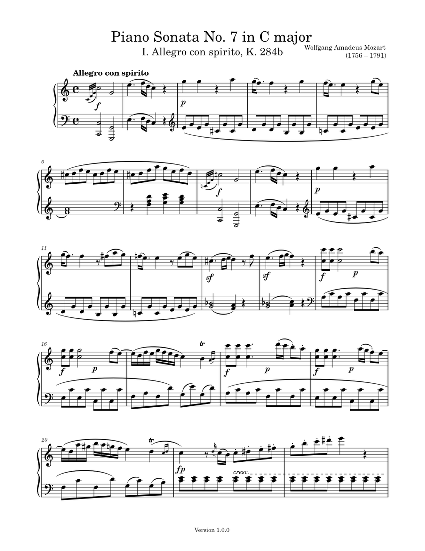 Sonata No. 1, 1st Movement K. 279 Sheet Music for Piano