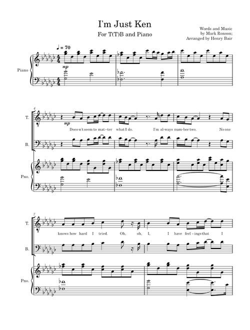 I'm Just Ken – Ryan Gosling I'm Just Ken (5-piece band + men's choir arrangement)