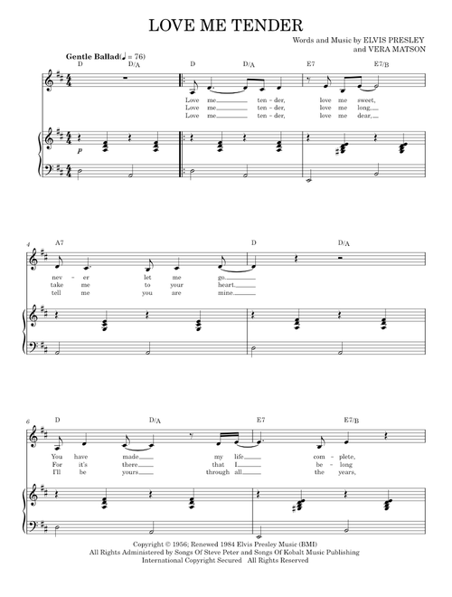 Love me tender - Elvis Presley (Piano Vocal)