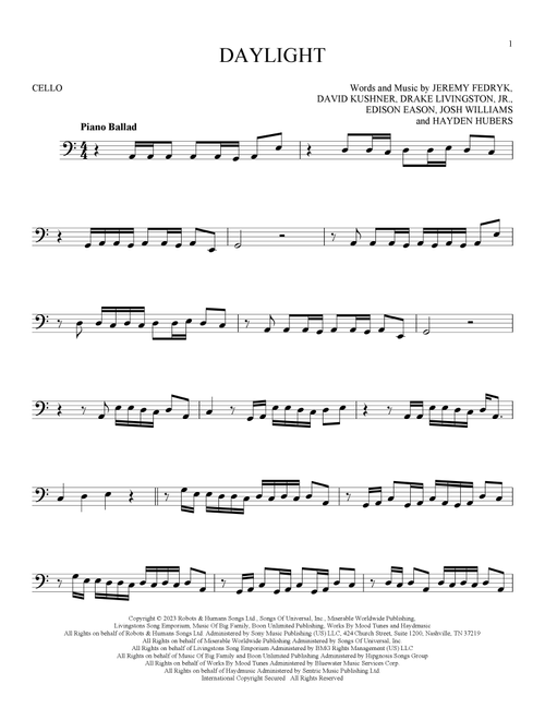 Daylight - David Kushner (Cello Solo)