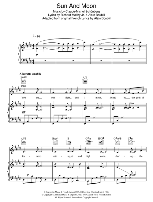 Sun And Moon - Claude-Michel Schonberg, Miss Saigon (Musical) (Piano-Vocal-Guitar (Piano Accompaniment))