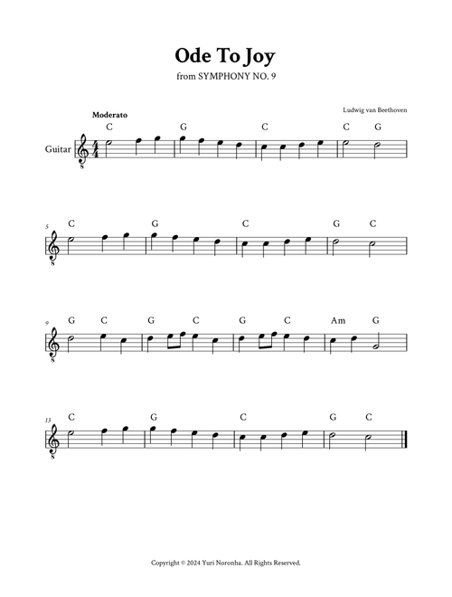 Ode To Joy - Easy Guitar (C Major - with Chords) (Arr. Yuri Noronha) - Ludwig van Beethoven (Easy Guitar)