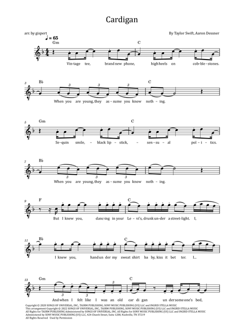 Cardigan (Arr. Gispert) - Taylor Swift (Solo Guitar)