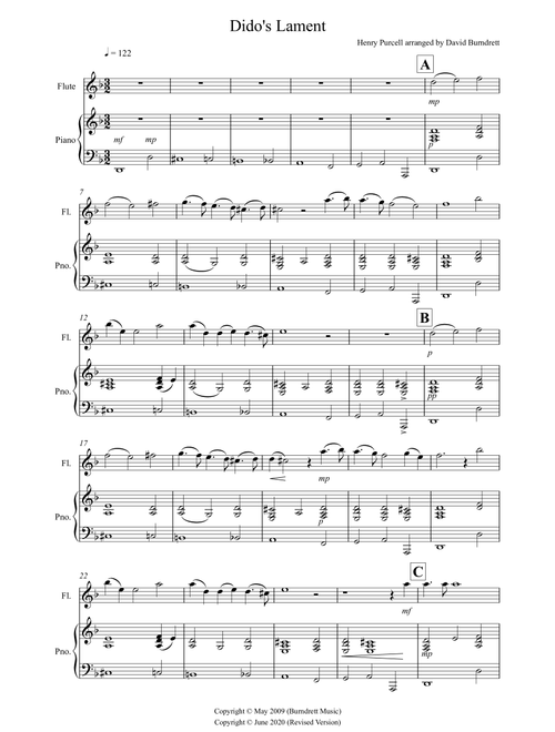 Dido's Lament for Flute and Piano (Arr. David Burndrett) - Henry Purcell (Flute and Piano)