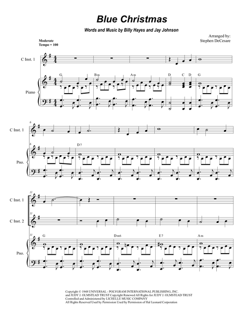 Blue Christmas (Arr. Stephen DeCesare) - Elvis Presley (Instrumental Duet and Piano)