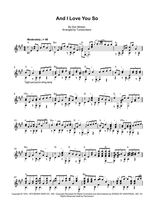 And I Love You So (Arr. Tunescribers) - Don McLean (Solo Guitar)