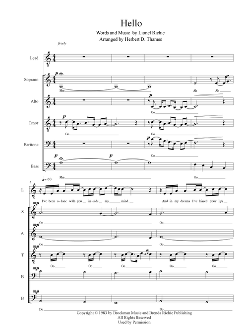 Hello (Arr. Herbert D. Thames) - Lionel Richie (Choral, SATB)