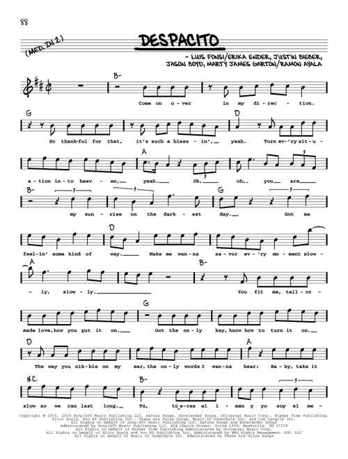 Despacito (feat. Justin Bieber) - Luis Fonsi & Daddy Yankee (Real Book - Melody-Chords-Lyrics)