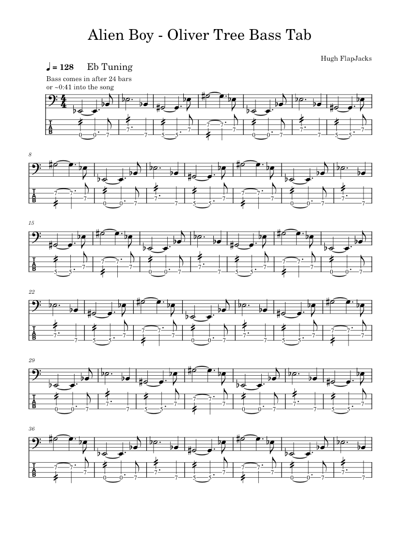 Alien Boy - Oliver Tree Bass Tabs Sheet Music for Bass guitar (Solo ...