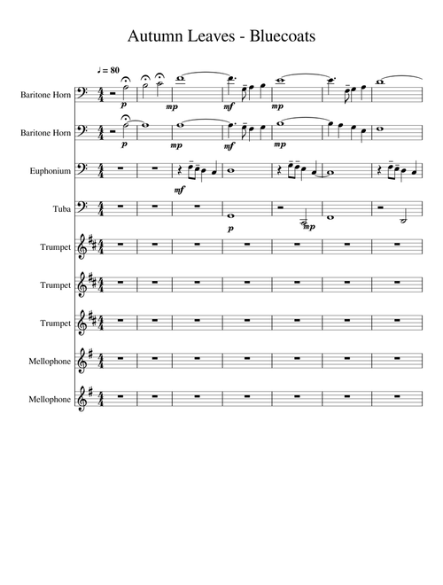 Autumn Leaves - Bluecoats sheet music arranged by icedonia