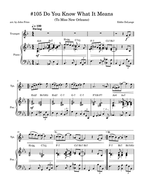 Do You Know What It Means To Miss New Orleans (Arr. John Fries) - Eddie De Lange, Louis Alter (Trumpet and Piano)