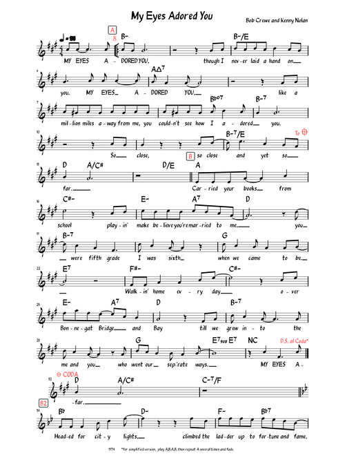 My Eyes Adored You (Lead sheet with lyrics )