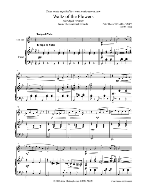 Nutcracker Suite: Waltz of The Flowers - French Horn and Piano (Arr. Anne L Christopherson GRSM ARCM) - Tchaikovsky (French Horn and Piano)