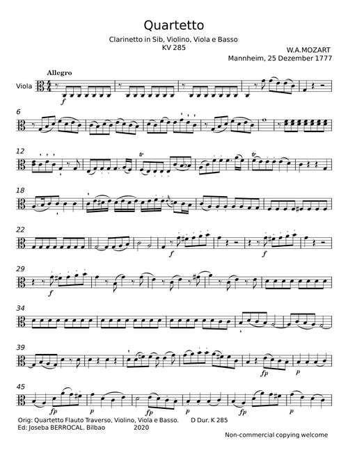 Flute Quartet in D major, K.285 - Wolfgang Amadeus Mozart