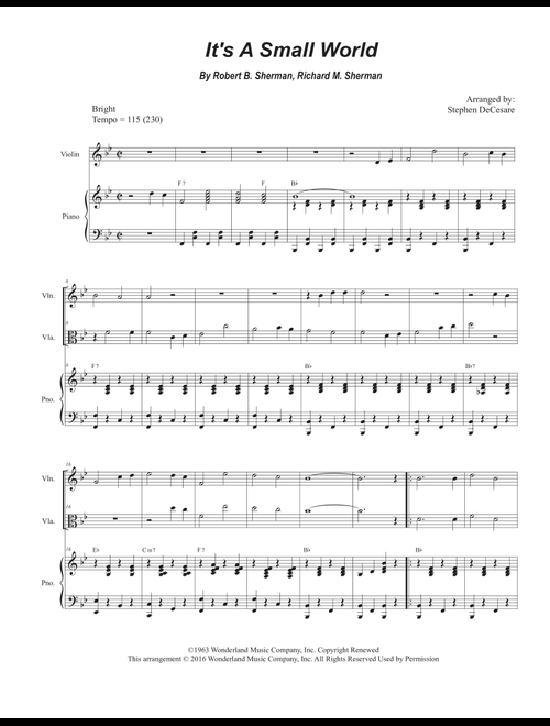 It's A Small World (Arr. Stephen DeCesare) - Richard M Sherman, Robert B Sherman (Instrumental Duet and Piano)