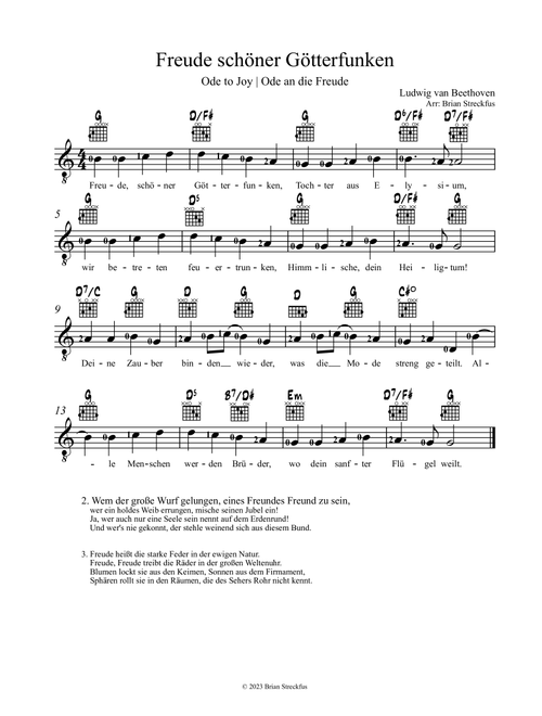 Ode to Joy (Freude schöner Götterfunken) (Arr. Brian Streckfus) - Ludwig Van Beethoven (Guitar Chords-Lyrics)