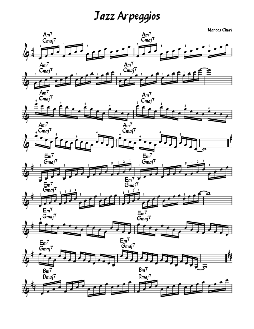 Jazz Arpeggios Sheet Music with Chords for Piano (Solo) easy ...
