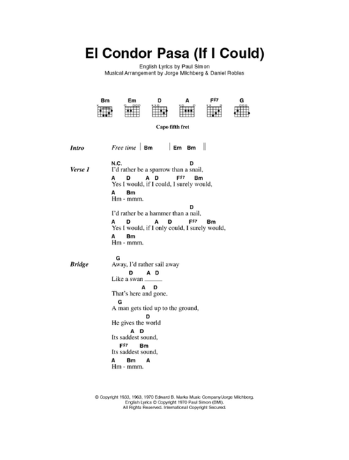 El Condor Pasa (If I Could) - Simon & Garfunkel (Guitar Chords-Lyrics)