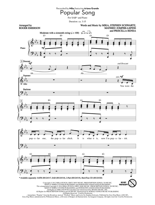Popular Song (Arr. Roger Emerson) - Stephen Schwartz, Mika, Ariana Grande (Choral, SAB)