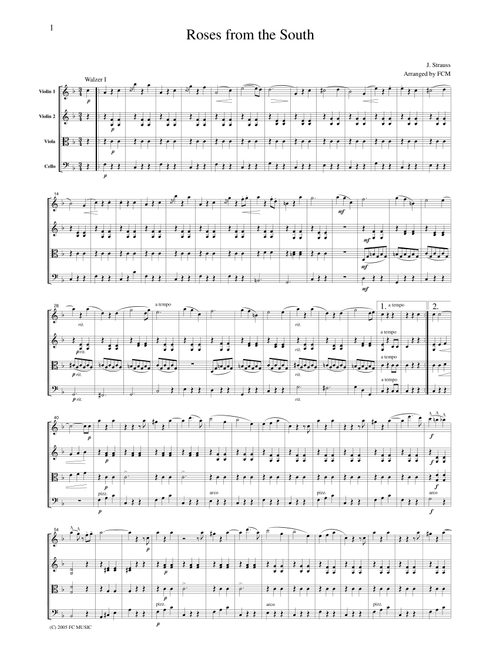 J.Strauss  Roses from the South, for string quartet, CS106 (Arr. FCMUSIC) (String Quartet)