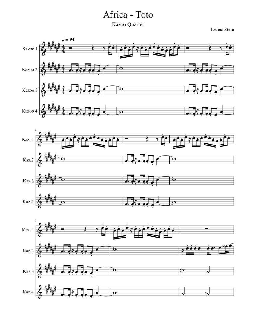 Africa Toto Sheet music for Saxophone alto, Saxophone baritone (Mixed