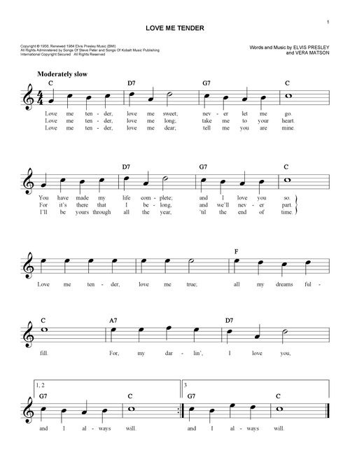 Love Me Tender - Elvis Presley (Easy Lead Sheet - Fake Book)