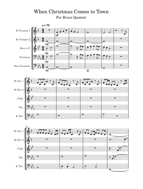 When christmas comes to town – polar express When Christmas Comes to Town for Brass Quintet