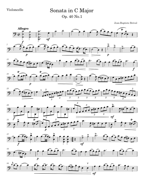 Cello Sonata in C major, Op.40 No.1 – Bréval, Jean-Baptiste J.B.Bréval - Cello Sonata in C major Op.40 No.1 - Allegro