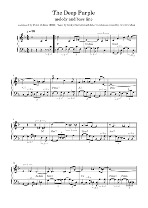 Deep Purple Sheet Music with Chords for Piano (Solo) Easy