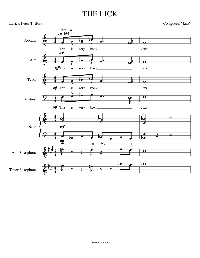 THE LICK Sheet music for Piano Soprano Alto Tenor more instruments Mixed Ensemble Musescore