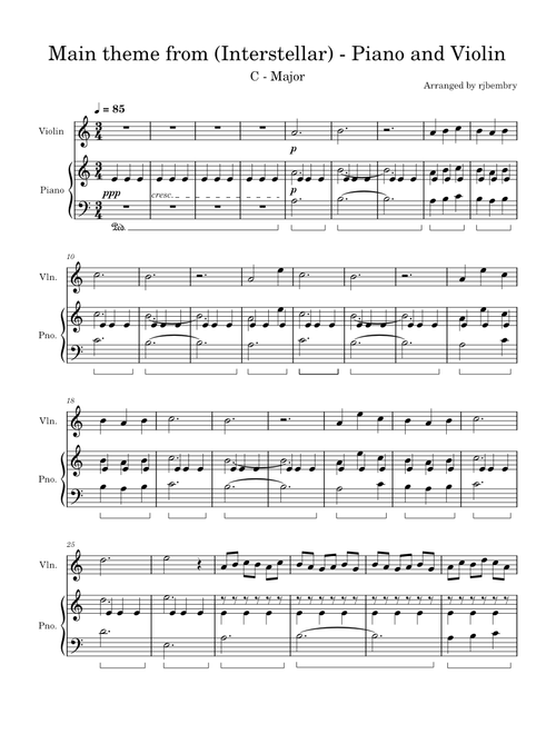 Interstellar – Hans Zimmer - Piano and Violin