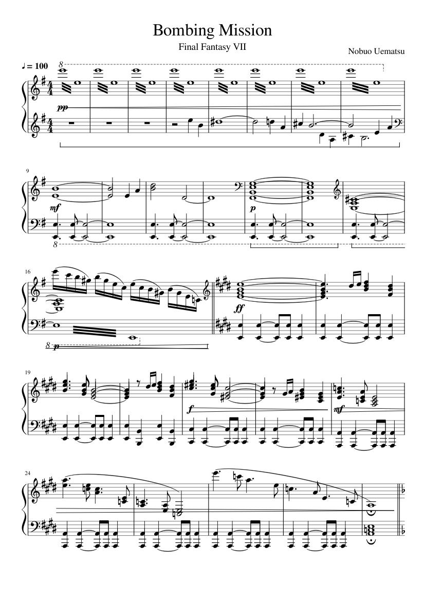 Bombing - Final Fantasy VII Opening Sheet music Piano (Solo) | Musescore.com