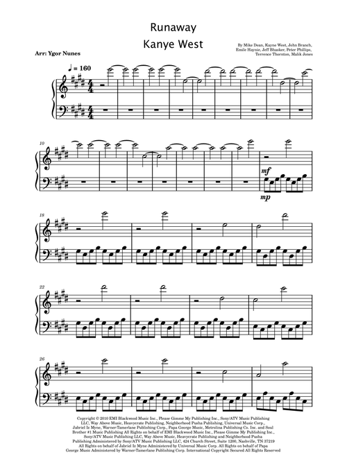 Runaway (Arr. Ygor Nunes) - Kanye West (Easy Piano)