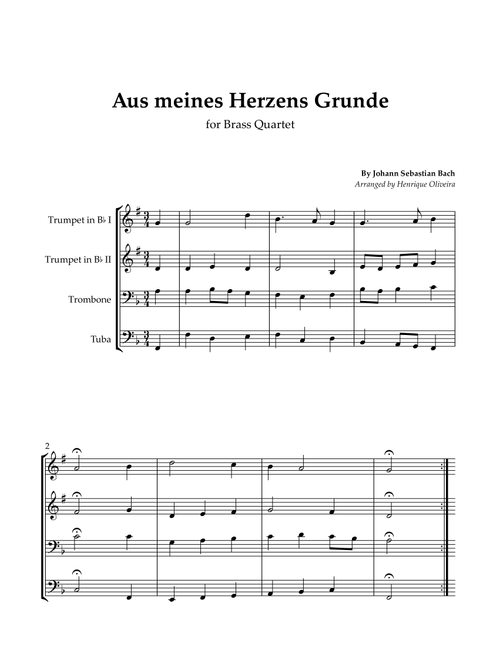Bach's Choral - "Aus meines Herzens Grunde" (Brass Quartet) (Arr. Henrique Oliveira) - Johann Sebastian Bach (Brass Ensemble)