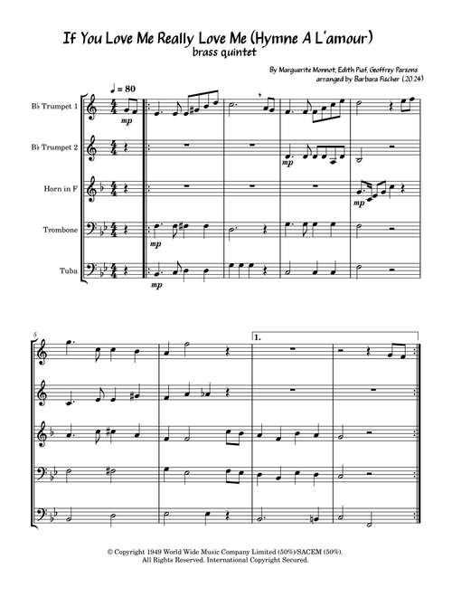 If You Love Me Really Love Me (Hymne A L'amour) (Arr. Barbara Fischer) - Kaye Starr (Brass Ensemble)