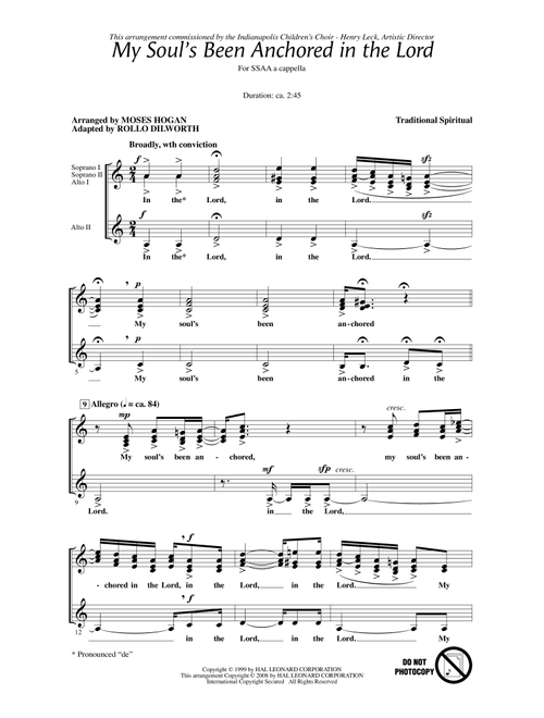 My Soul's Been Anchored In The Lord (Arr. Rollo Dilworth) - Moses Hogan (Choral, SSAA)
