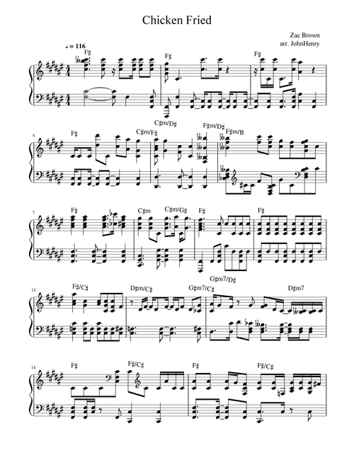 Chicken Fried (Arr. JohnHenry) - Zac Brown Band (Easy Piano)