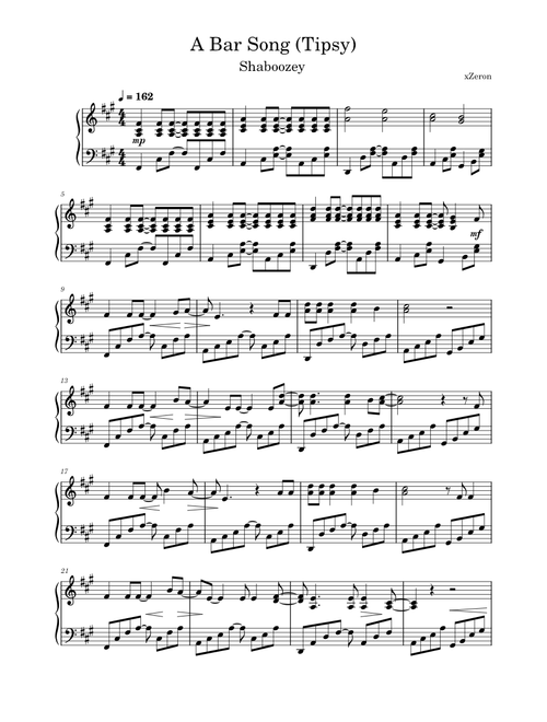A Bar Song (Tipsy) – Shaboozey sheet music arranged by xZeron for Solo