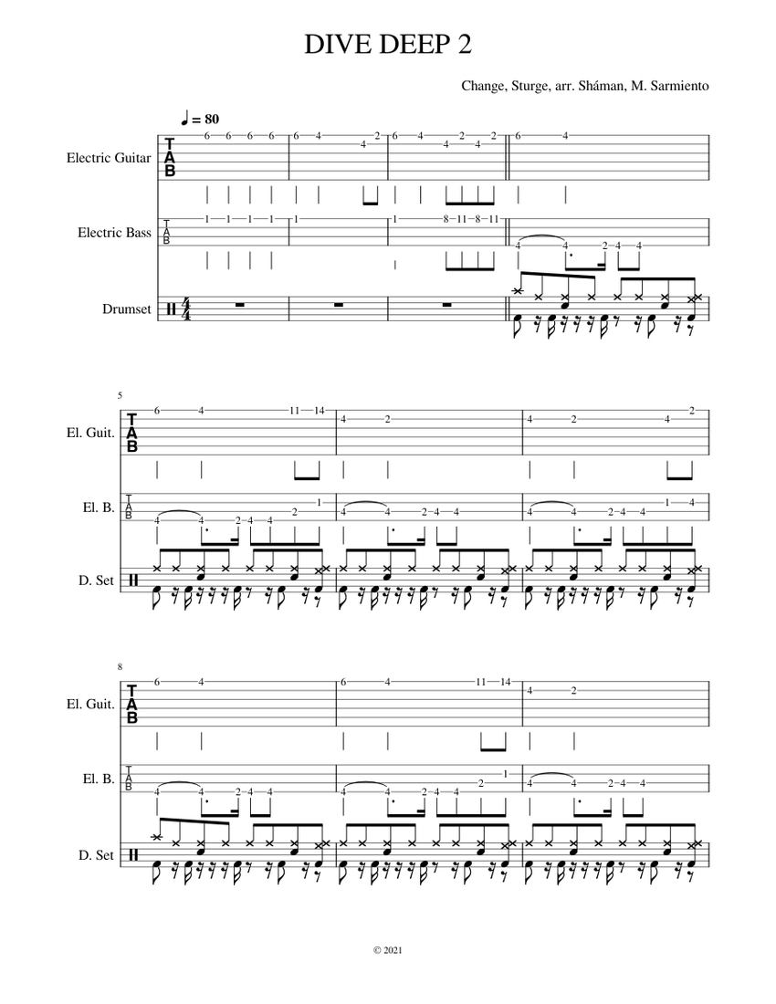 DIVE DEEP 2 Sheet Music and Tab for Guitar, Bass guitar, Drum group ...