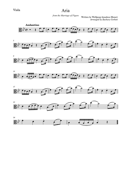 Aria from the Marriage of Figaro (Arr. Zachary Corbett) - Wolfgang Amadeus Mozart (Viola Solo)