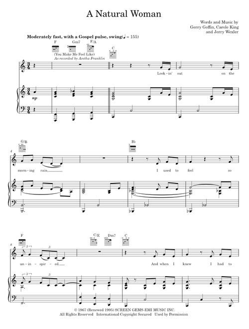 (You Make Me Feel Like) A Natural Woman - Aretha Franklin, Carole King (Piano-Vocal-Guitar)