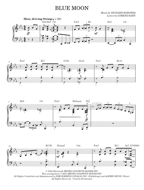 Blue Moon [Jazz version] (arr. Brent Edstrom) - Elvis Presley, The Marcels (Piano Solo)