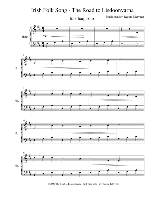 The Road to Lisdoonvarna (Irish Folk Song) - folk harp solo beginner - Regina Ederveen (Small Ensemble)