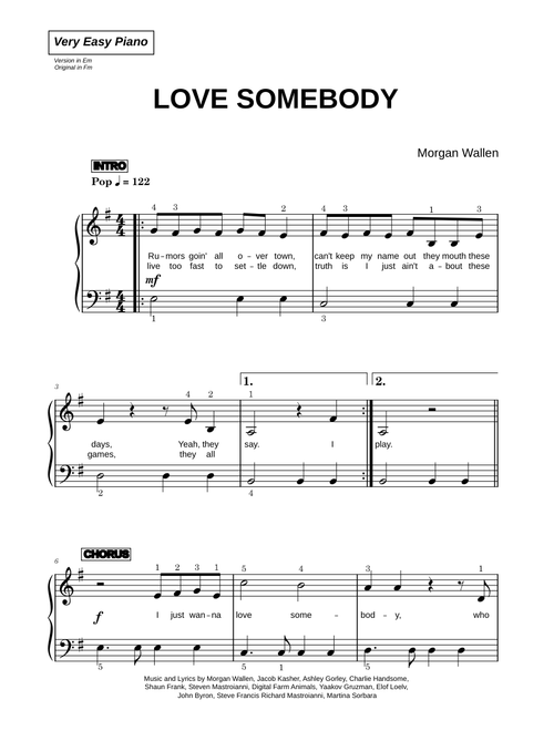 Love Somebody - Morgan Wallen (Very Easy Piano)