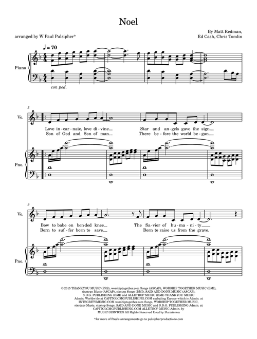 Noel (Arr. W Paul Pulsipher) - Ed Cash, Matt Redman, Chris Tomlin (Piano Vocal)