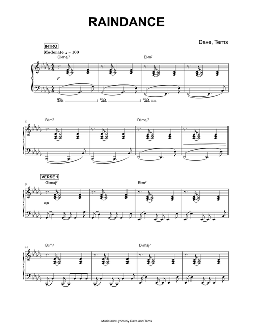 Raindance - Dave, Tems (Piano)