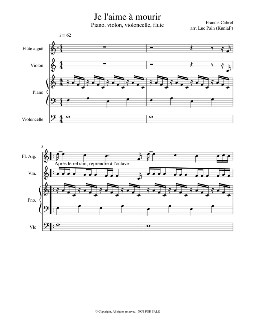Je L Aime à Mourir Partition Pdf Je l'aime à mourir – Francis Cabrel Je l'aime à mourir - Francis Cabrel  Sheet music for Piano, Flute, Violin, Cello (Mixed Trio) | Musescore.com