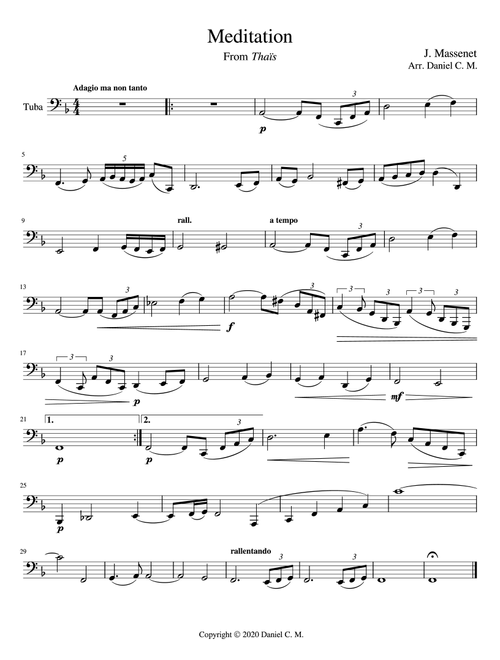 Meditation for tuba and piano (easy) (Arr. Daniel C. M) - Jules Massenet (Tuba and Piano)