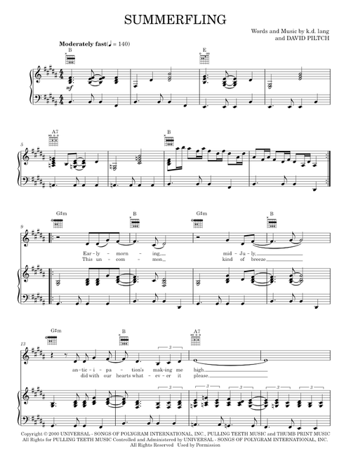 Summerfling - K.D. Lang (Piano-Vocal-Guitar)