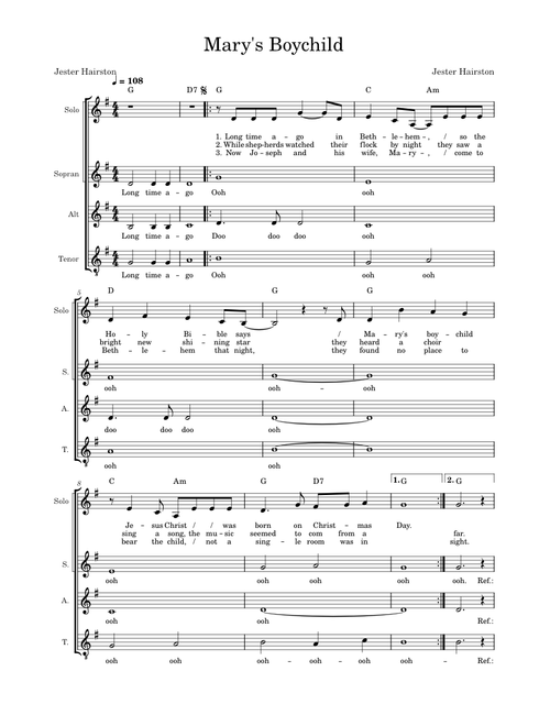 Mary's Boy Child – Jester Hairston G Alto Practice